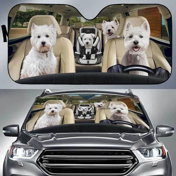 West Highland White Terrier Car Sun Shade, Dogs Windshield, Dogs Family Sunshade, Dogs Car Accessories, Car Decoration, Gift For