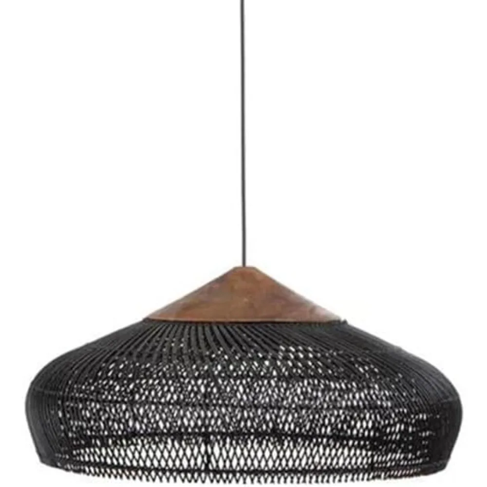 

40/50/60cm Wood Black Wicker Ceiling Hanging Lamps Rustic Dome Ceiling Lights for Dining Room Kitchen Island Living Room Bedroom