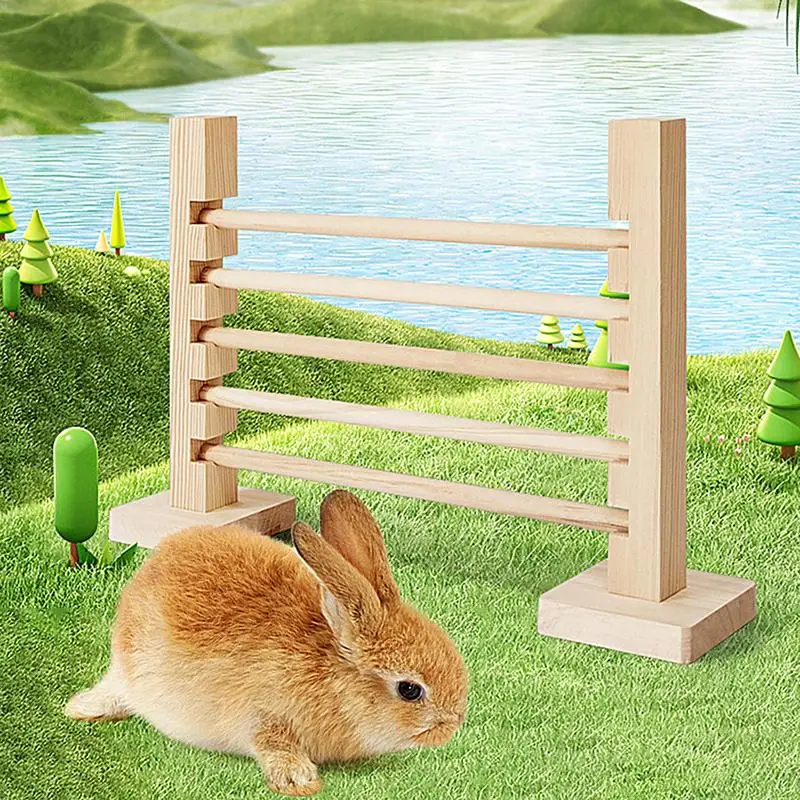 Rabbit Exercise Obstacle Natural Wood Jump Bar Obstacle Game For Rabbit Activity Toys Set For Playful Training Height Adjustable