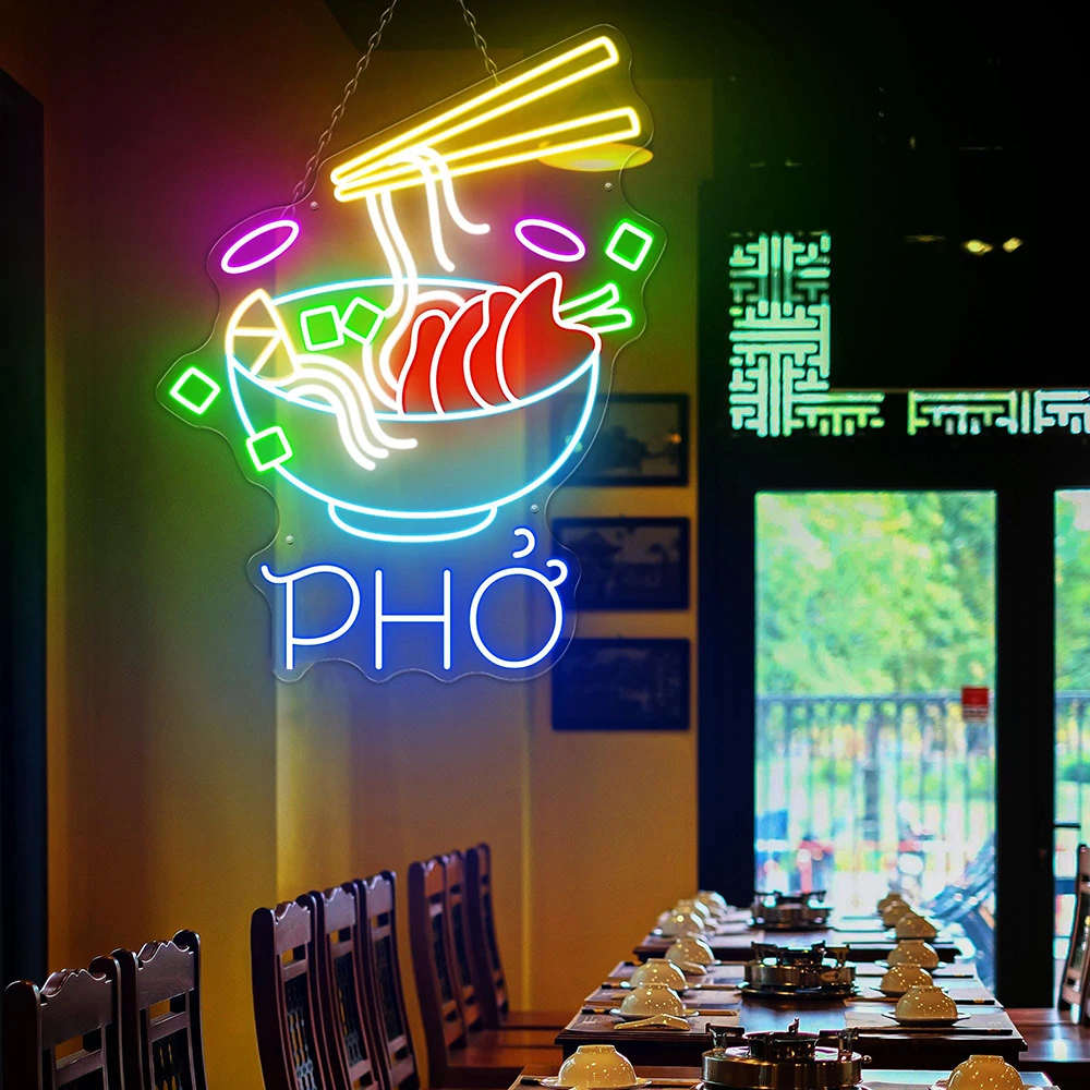 Pho Neon Sign Vietnamese Food Neon Sign Custom Vietnamese Restaurant Kitchen Wall Decoration Led Neon Welcome Night Light
