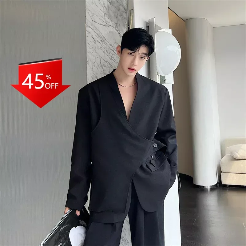 Y2K Korean-style Shoulder Fake Two-piece Suit Jacket Pad Collarless Loose blazer men blazer slim fit mens jacket coats