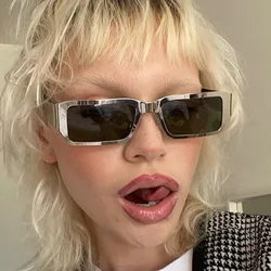 2024 New Fashion Modern Square Sunglasses Women Vintage Metal Punk Sun Glasses Men Hip Hop Shades Female Show Oculos Feminino