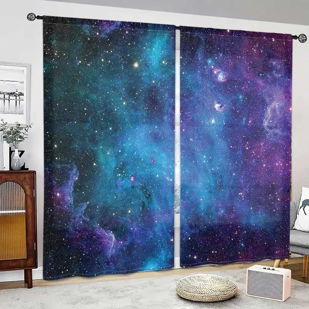 3D Modern Cosmic Galaxy Printing Star Curtains for Living Room Bedroom Study Decor Kitchen Drapes 2 Panel Set