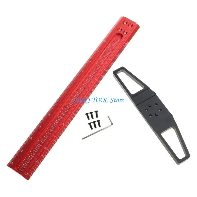 

L8RC T-Square Ruler Aluminum Carpenter EdgesLine Hole Marking Guiding Measuring Tools