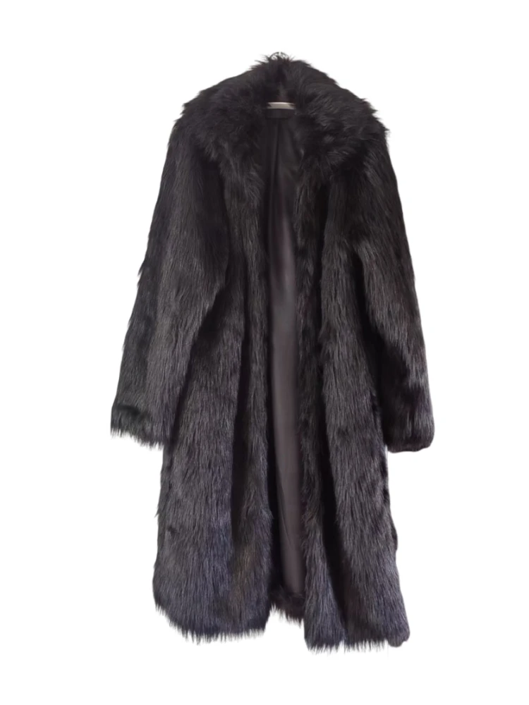2026 Men's Winter New High Quality Imitation Fur Medium Long with Collar Warm Imitation Fox Fur Coat