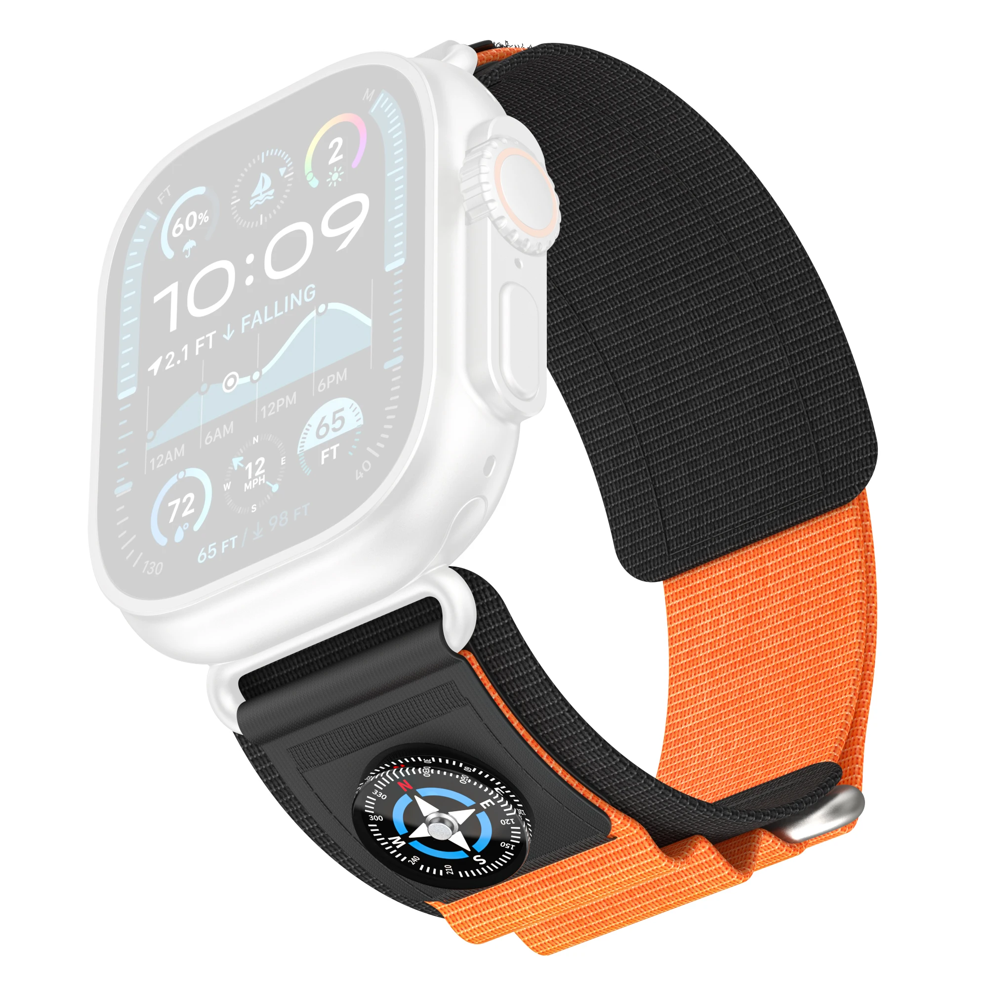 

Replacement Strap for Apple Watch Series 10 Ultra 9 8 7 SE 6 5 4 3 2 1 46mm 49mm 45mm 44mm 42mm Watch Band with Compass - Orange
