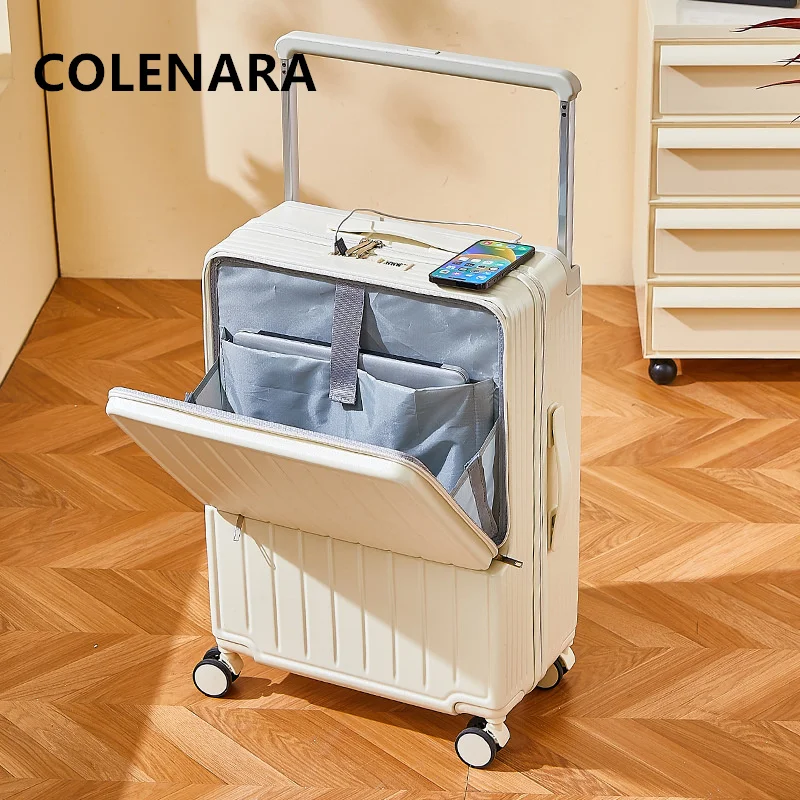 

COLENARA Laptop Luggage Front Opening PC Boarding Case USB Charging Trolley Case 20"24"26 Inch with Wheels Travel Suitcase