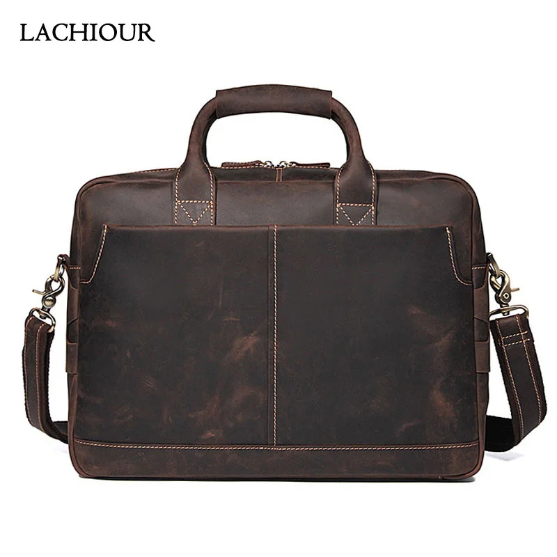 Male Crazy Horse Genuine leather Briefcases 14