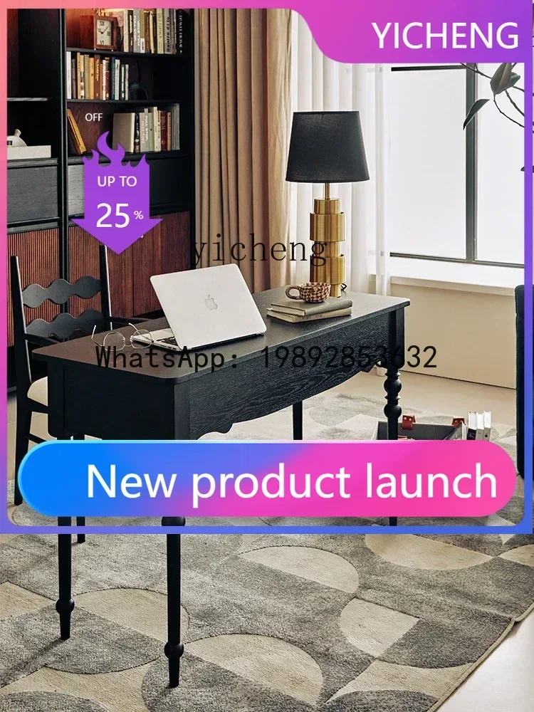 

Retro Solid Wood Desk Black Study Desk Living Room Writing Desk Oak Dresser