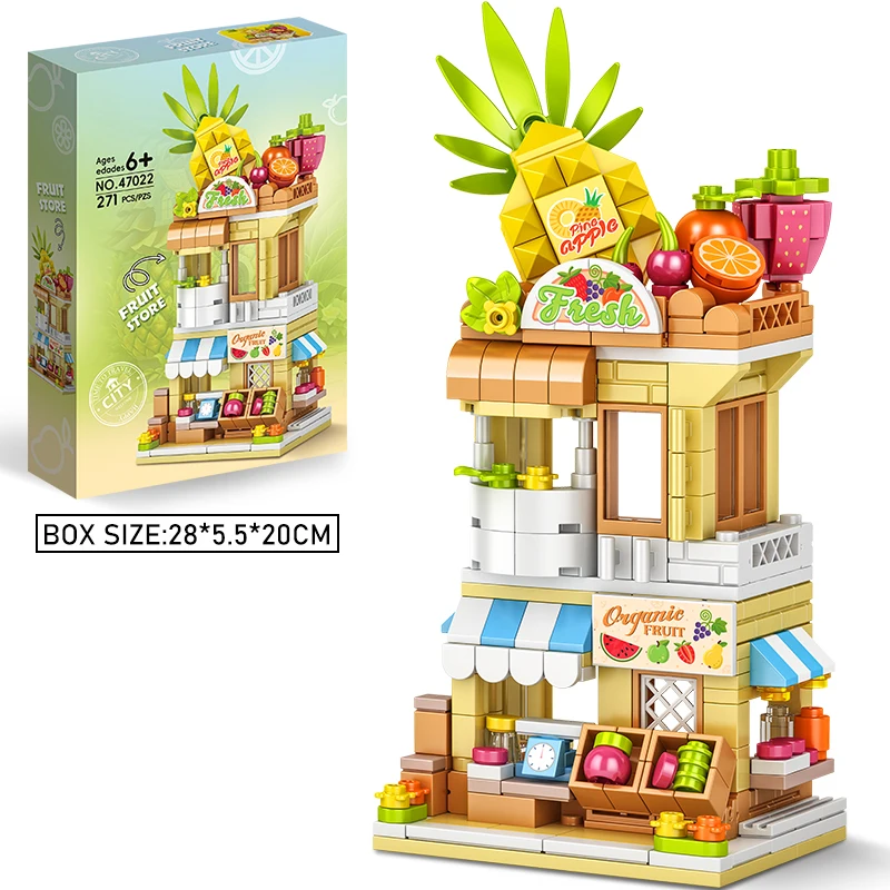 

City Street View DIY Fruit Shop Building Blocks Architecture Model Toy Home Decor Holiday Birthday Gift for Girls Boys Kids