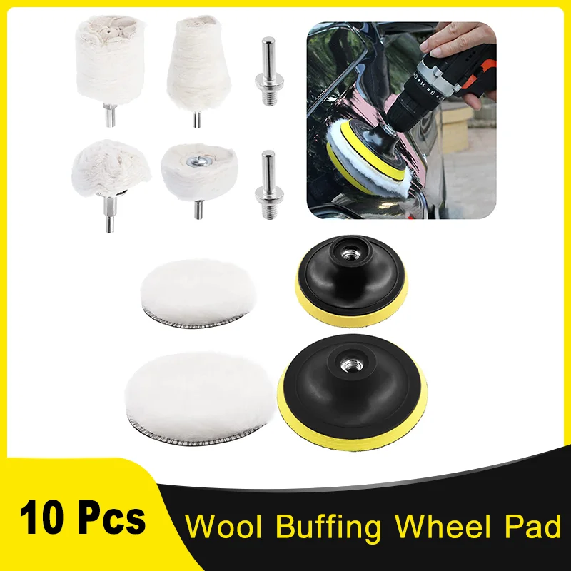 10 Pcs Wool Buffing Wheel Pad Microfiber Pads Includes Cotton 3 Inch & 5 Inch Polishing Pad for Car Polishing and Buffing