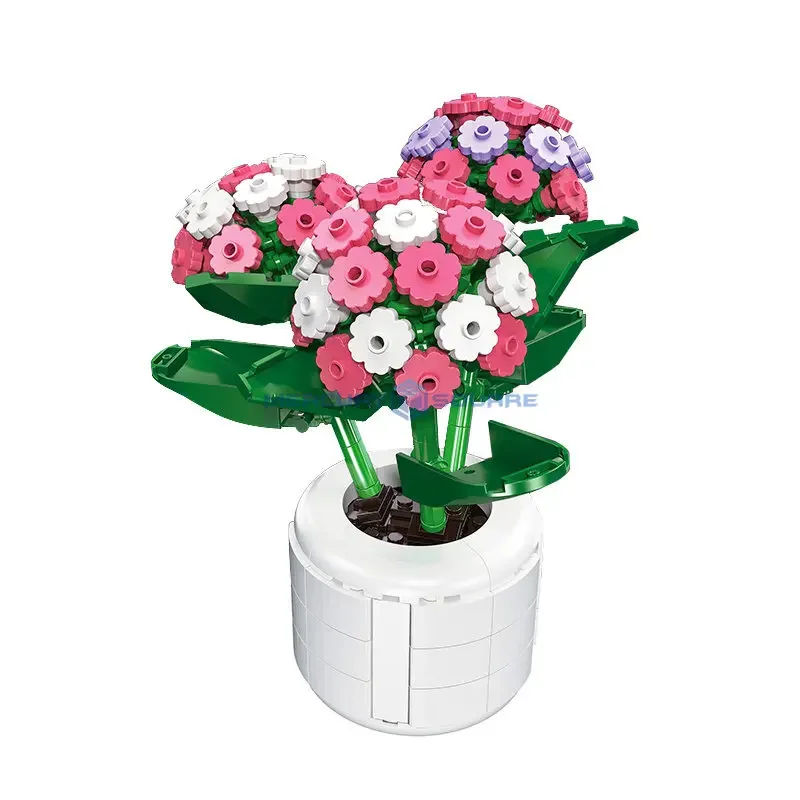 Hydrangea Flower Plant Potted MOC 92362 DIY Indoor and Office Decor Decoration Building Blocks Bricks High Tech Toys Girls Gifts