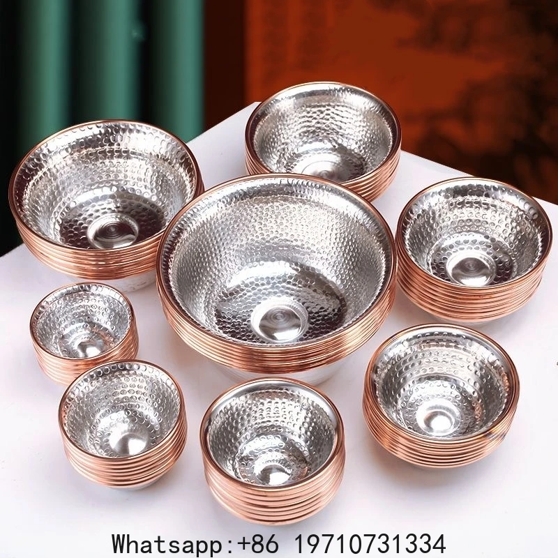 

7pcs Pure Copper Tribute Bowl, Auspicious Hammer Stripe Tibetan Bowl 18cm Holy Water Cup Buddhist Home Saucer Desktop Decorative