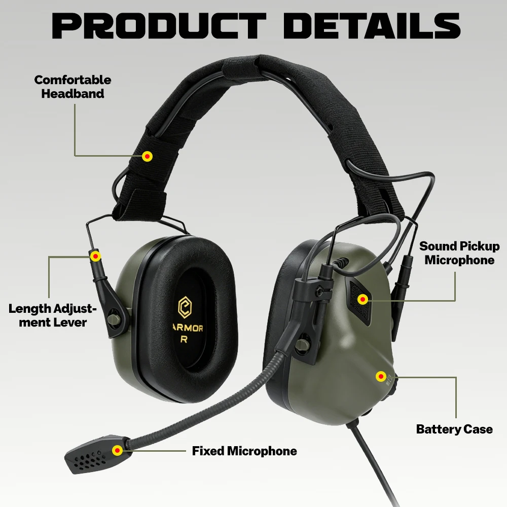 EARMOR M32 SE(SE 32) Taktisches Schieß-Headset + M51 PTT für Kenwood, Aktive Geräuschunterdrückung Ohrenschützer für Jagd, Airsoft – Detail 1