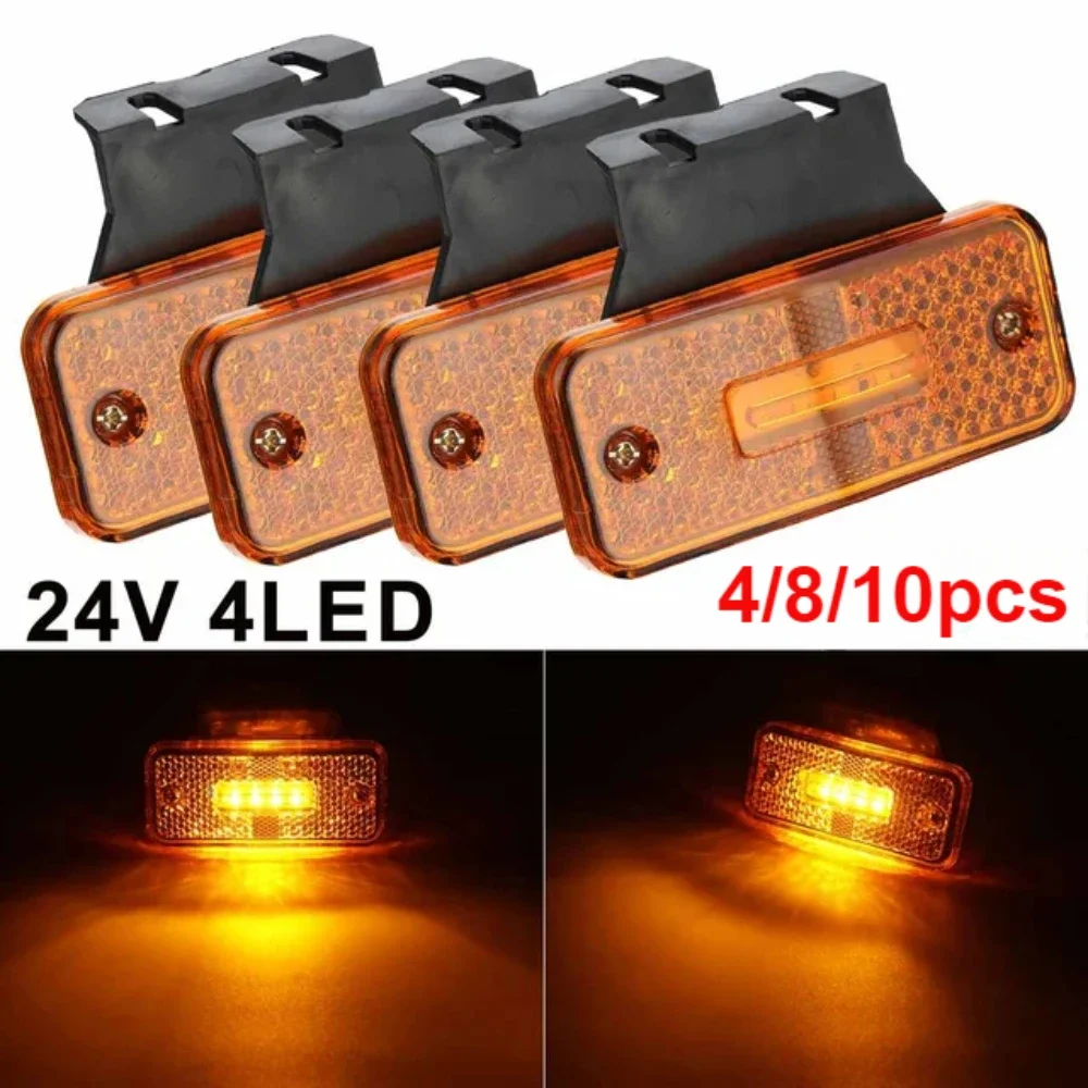 4/810pcs 24V 4 LED Side Marker Light Bracket Turn Signal Clearance External Warning Lamp Car Truck Trailer Lorry Caravan Tractor