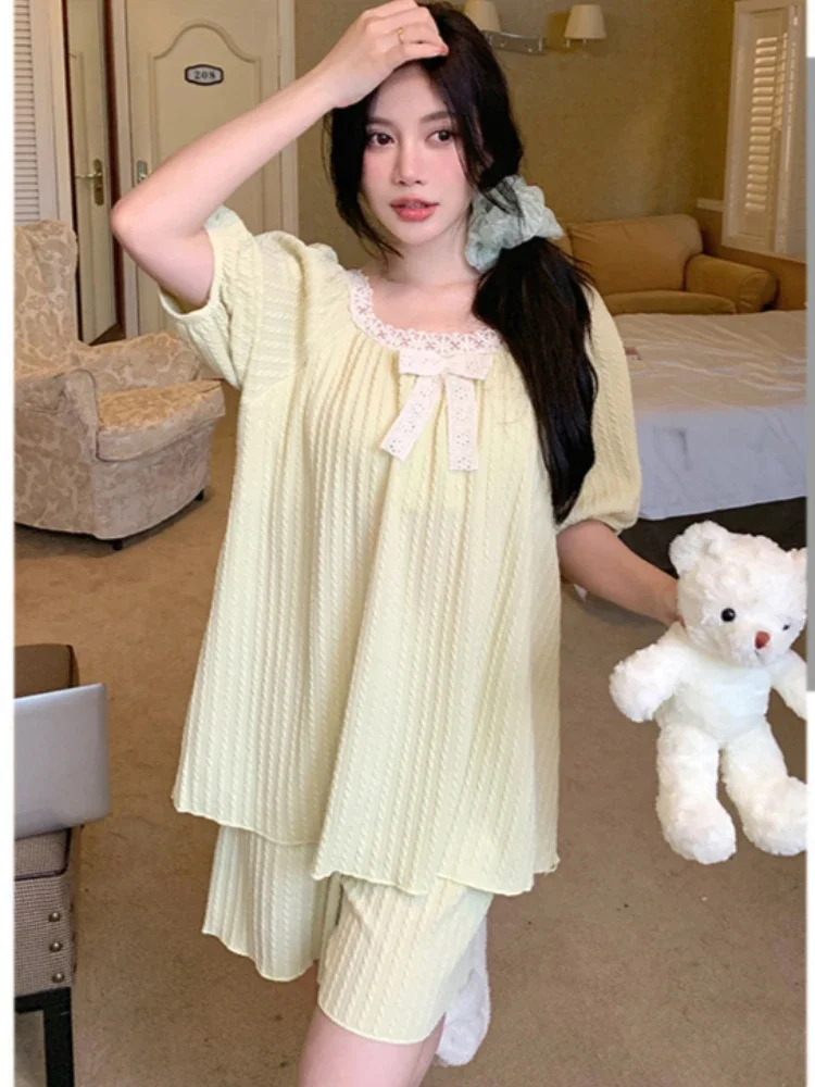Plus Size Women's Summer Cotton Short Sleeve Loose-fit Pajama Set Chest Pad Soft Comfortable Sleepwear Suitable for Home Wear