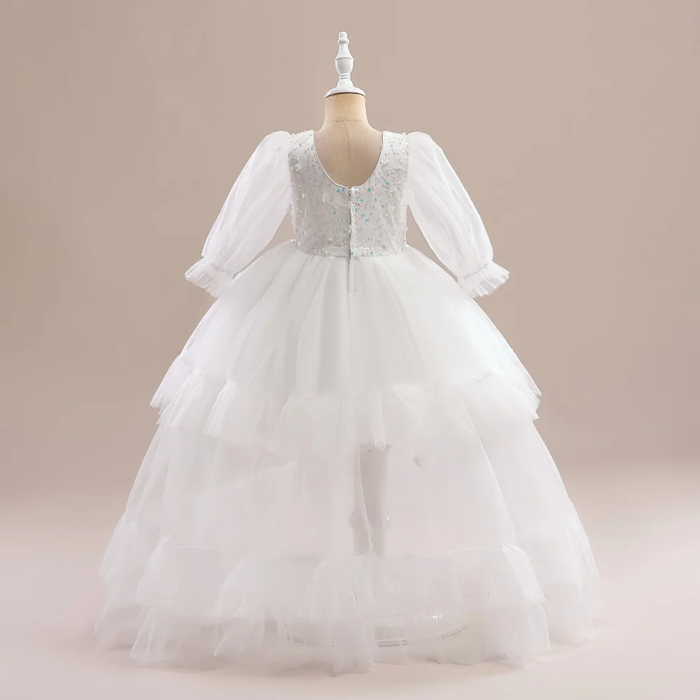 Summer Sequin Wedding Girls Dresses Elegant Bridesmaid Evening Party Princess Kids Dress For Girl Long Sleeve Birthday Prom Gown