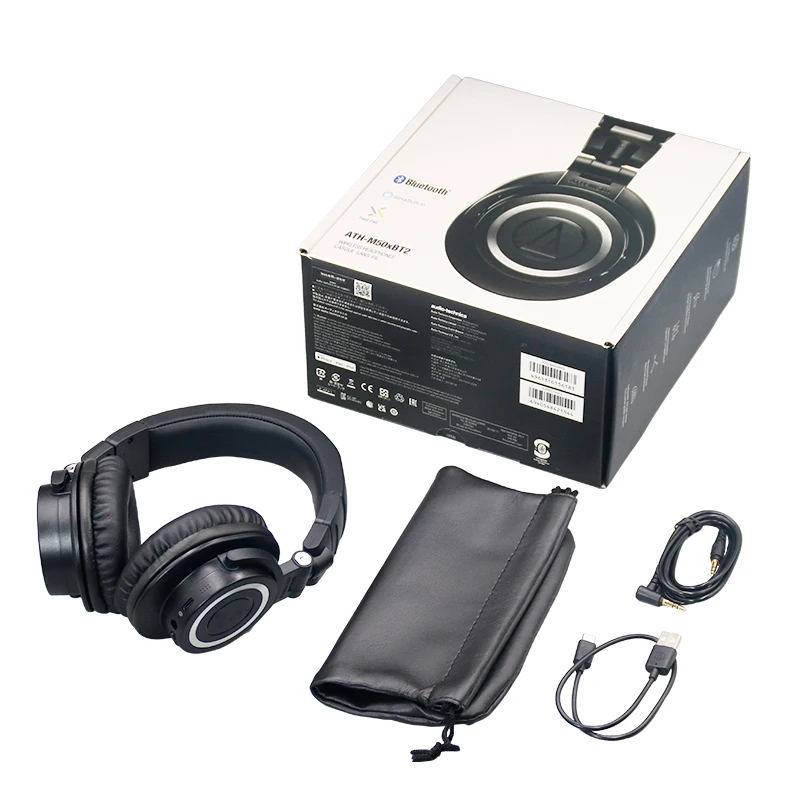 Headset Bluetooth nirkabel Over-Ear ATH-M50xBT2 dengan mikrofon untuk perjalanan, DJ, kinerja langsung, panggilan suara Gaming