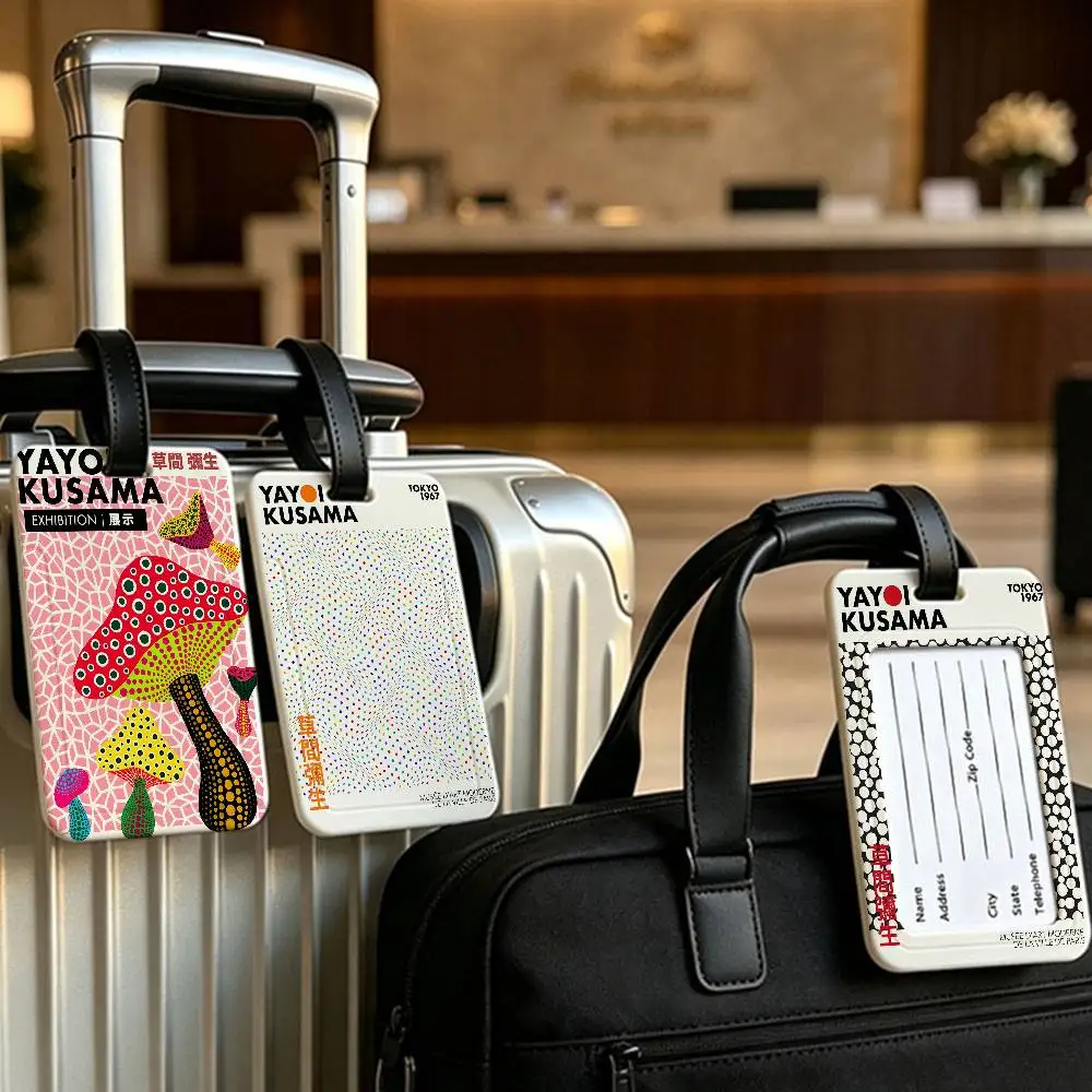 Y-Yayoi K-Kusama Art Exhibition Pumpkin Flower PVC Anti lost Luggage Identifier Tag Removable Card Holder Travel Baggage Tag