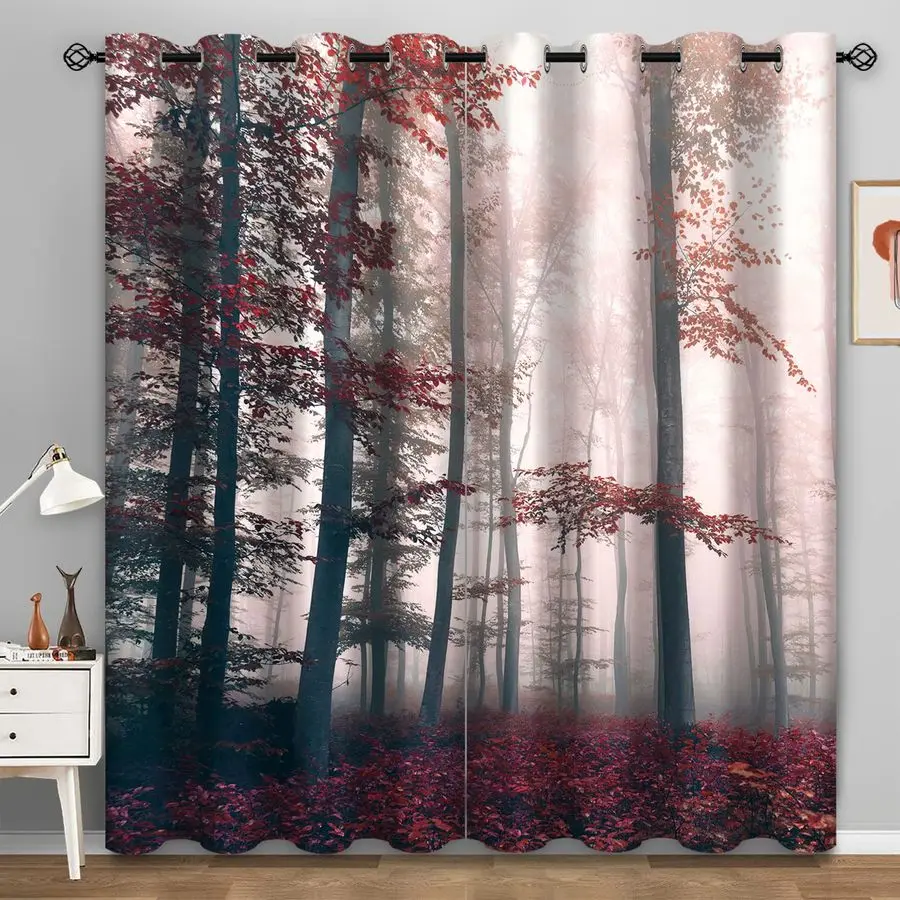 

Forest Blackout Curtains Mystical Fog and Natural Forest Scenery Window Drapes Decor for Bedroom Living Room Grommet Top Room Da