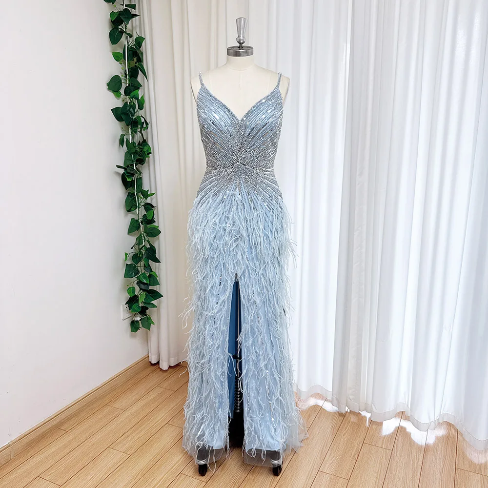Eshault&bridal Feather Evening Dress for Women Elegant Mermaid Spaghetti Straps Arabia Formal Prom Wedding Party Gown Customized