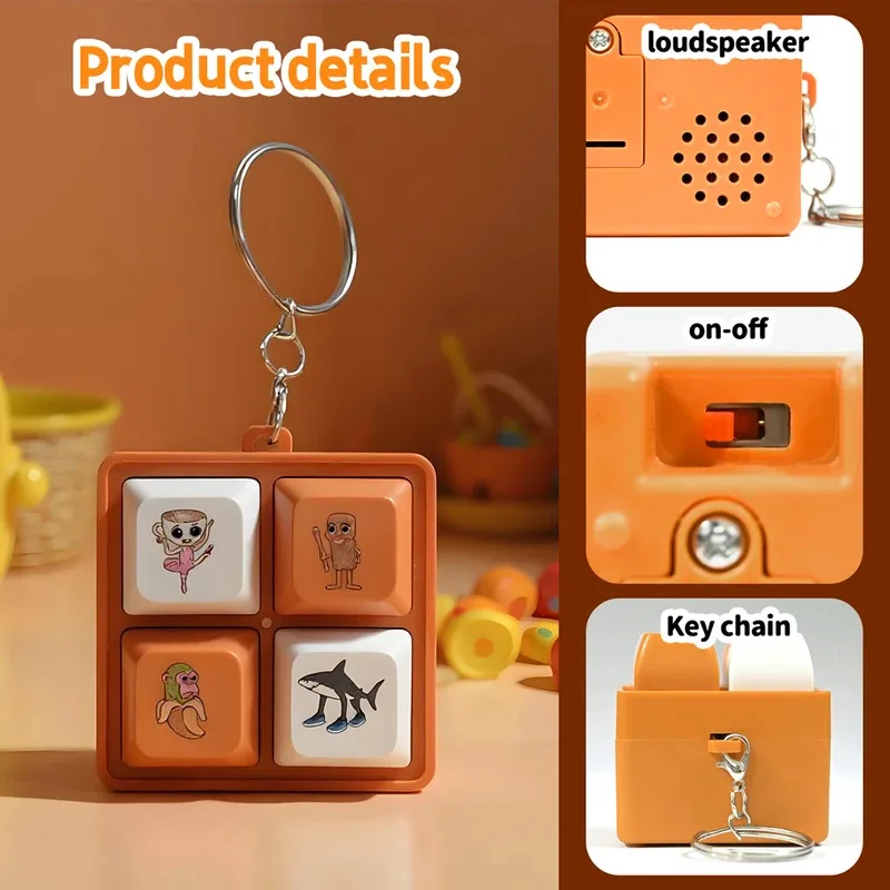 Shan Hai Jing Wooden Man Keychain, 4-Button Stress Relief Fidget Clicker Toy, Cute Meme Anime Accessory for Anxiety Relief