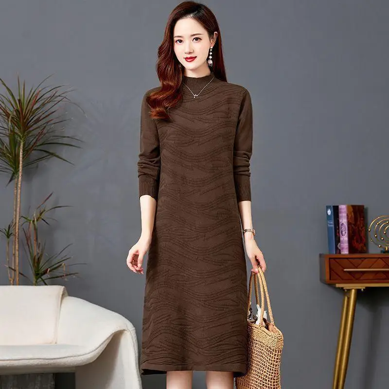 Camisola longa quente primavera outono mãe camisola vestido solto pulôver de malha mãe jumper moda malhas de lã roupas femininas