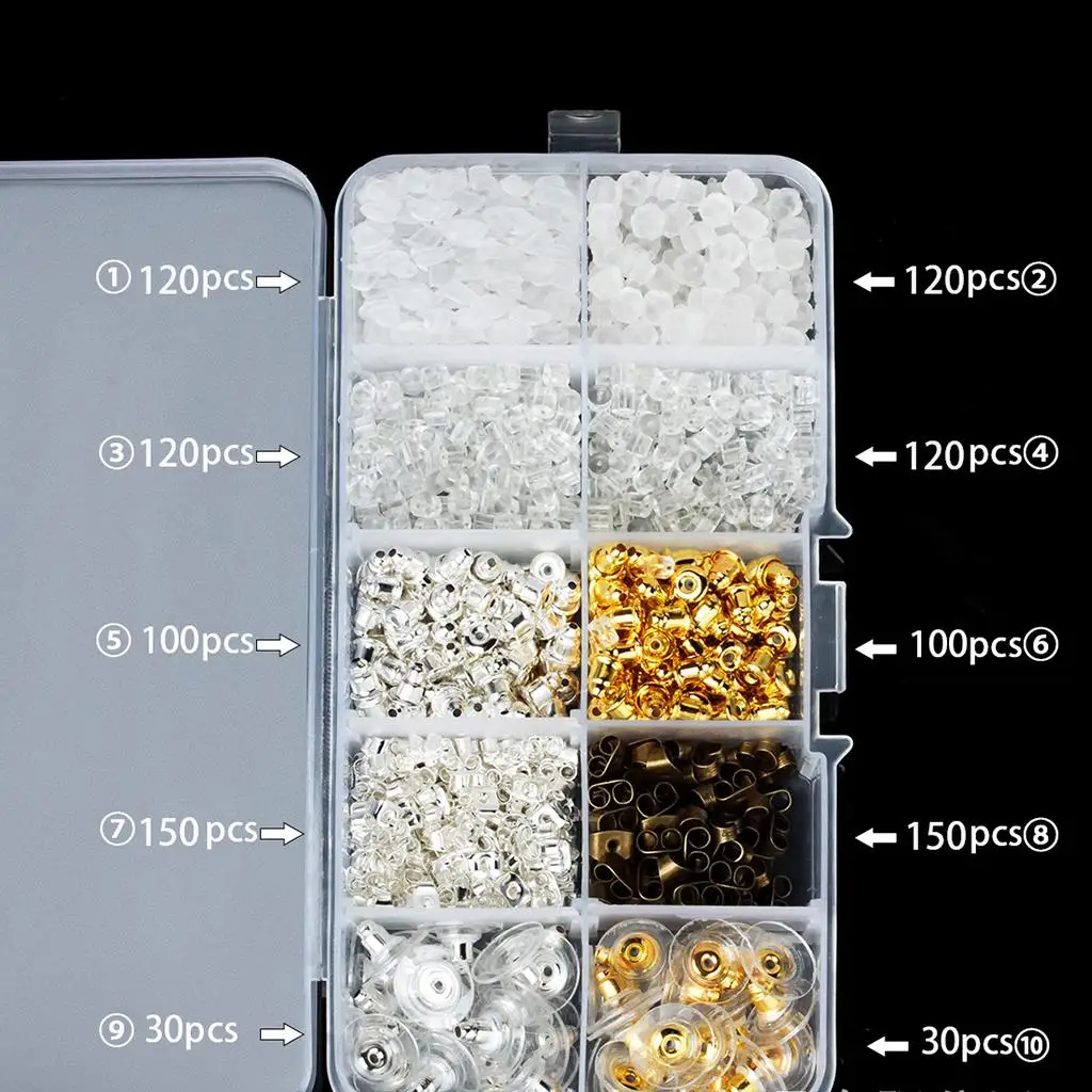 Серьги 1040 шт. с пластиковой резиной/клатчем/экраном-бабочкой