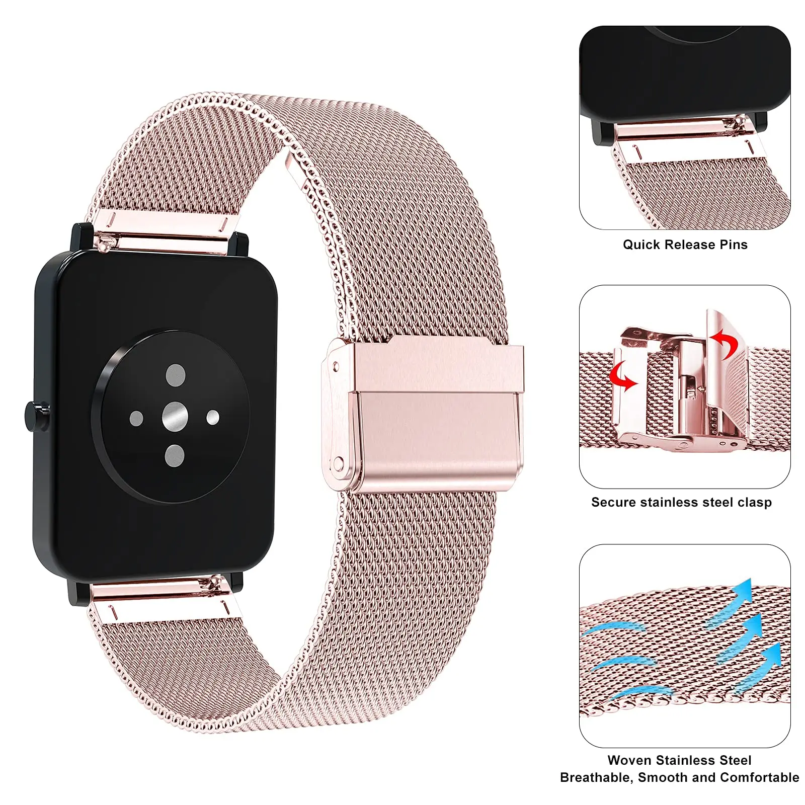 Metal Strap for Amazfit GTS 4/GTS 3/GTS 2/GTS 2 Mini/GTS2e, Mesh Woven Stainless Steel Watch Strap for Amazfit Bip U Pro