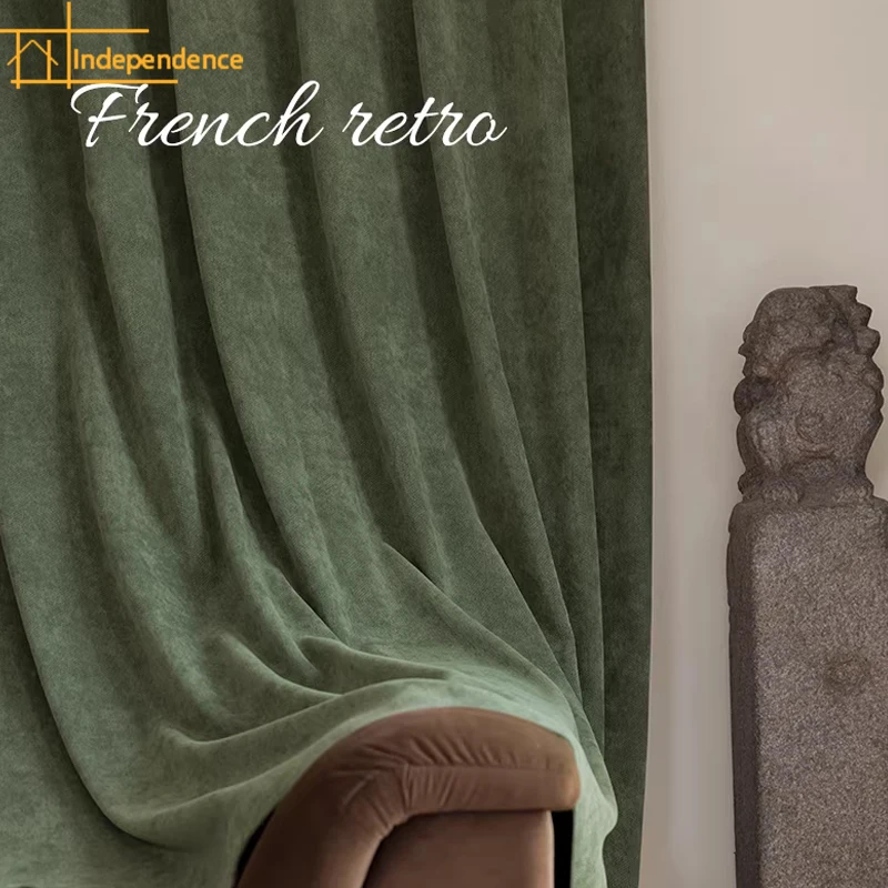 New Dark Grain Chenille Thickened Blackout Sound Insulation Curtains for Living Room Bedroom French Window Balcony Customized