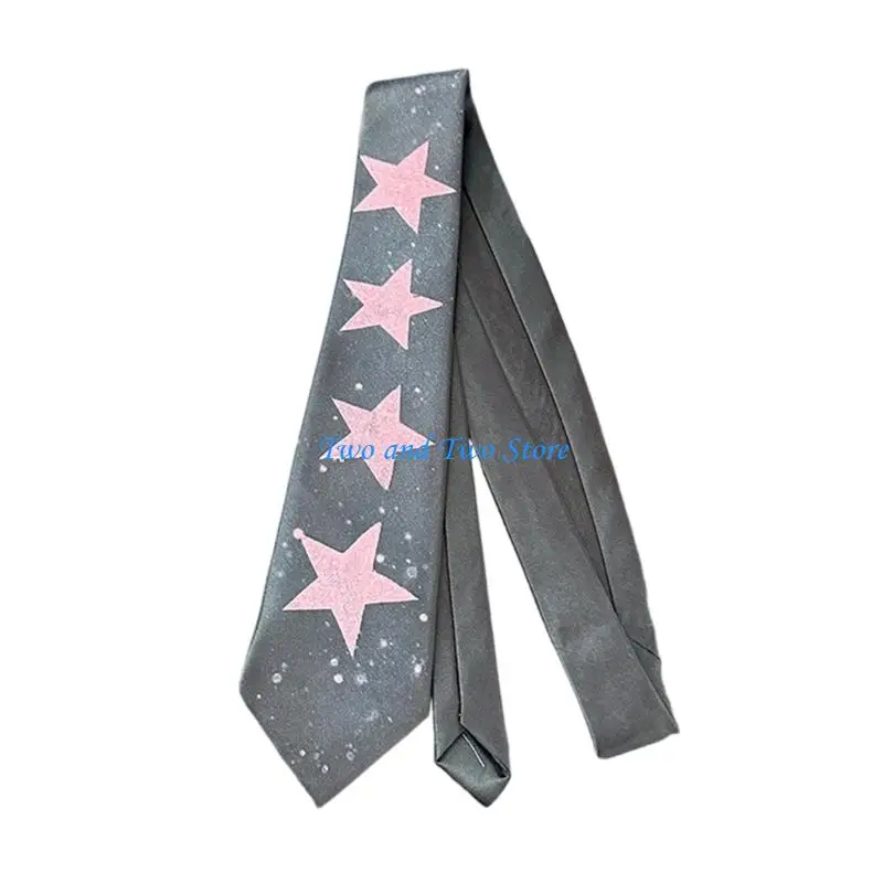 HX6F Uniform Black Ties for Senior High School Girl Uniform Pre-tied Preepy Look Adjustable Neck Ties with Star