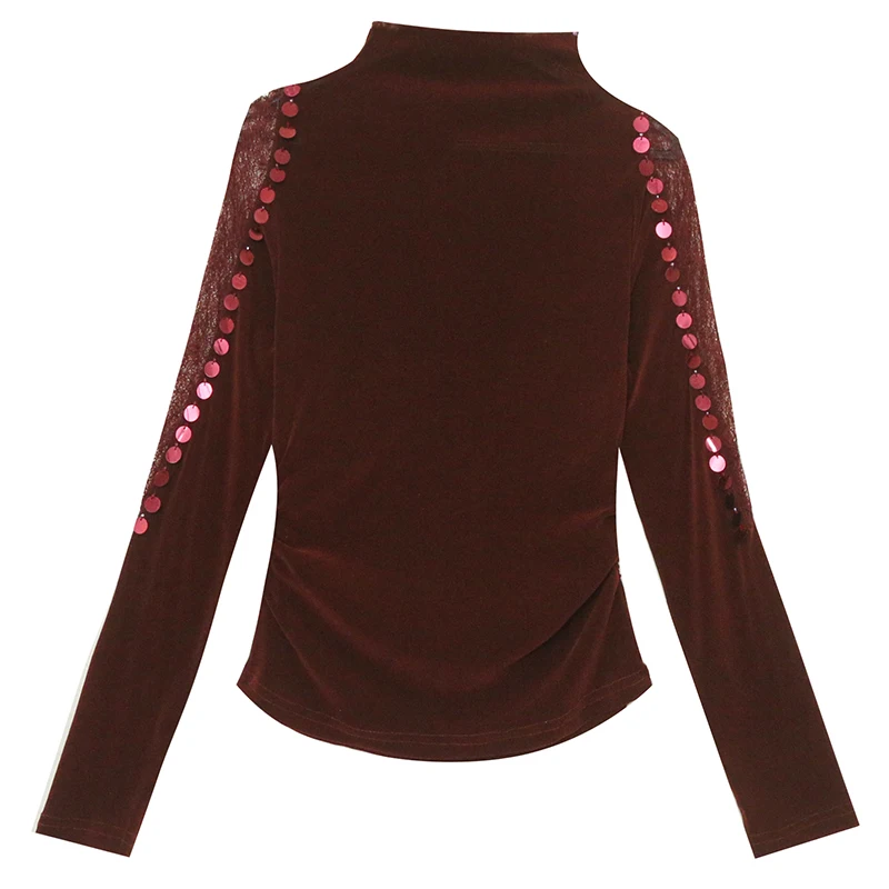 Faionable da donna lunga Sve Base in velluto irt ter Ne Me Splicing T-shirt attillata Street Sle Autunno Primavera Bright T...