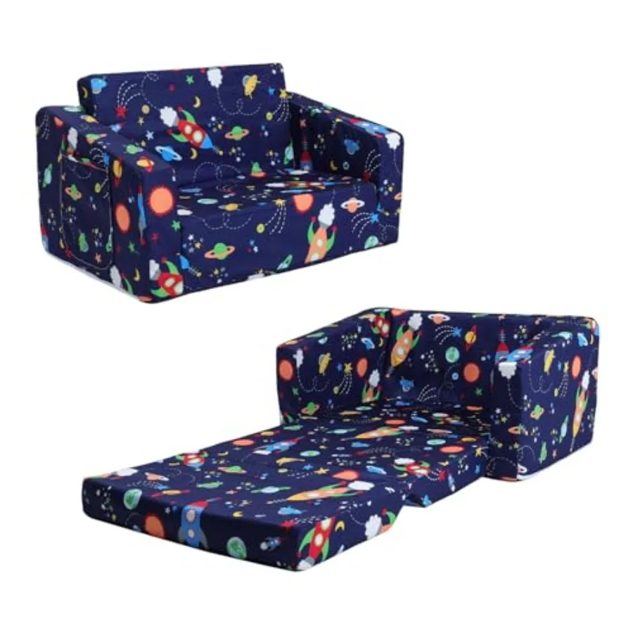 

Couch Convertible Sofa to Lounger for Toddler Boy Foldable 2-in-1 Sofa Bed Toddler Chairs Comfy for Bedroom Playroom Blue