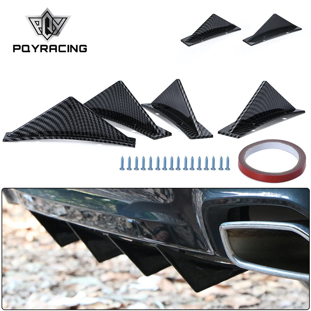 New Fashion Carbon Fiber Curved Car Rear Bumper Addon Lip Diffuser Shark Fin Universal Spoiler Car-Styling Car Accessories 4Pcs