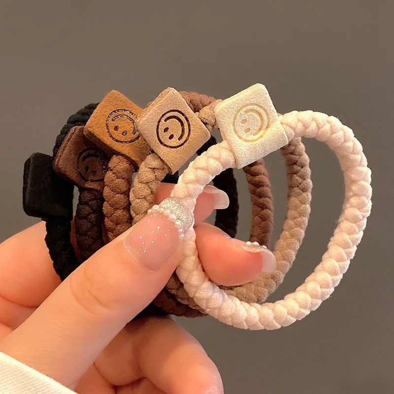 5PCS Minimalist Smiley Hair Tie Set Soft High Elastic Air Gums Ponytail Hair Scrunchies Casual Versatile Rubber Bands XPJ09