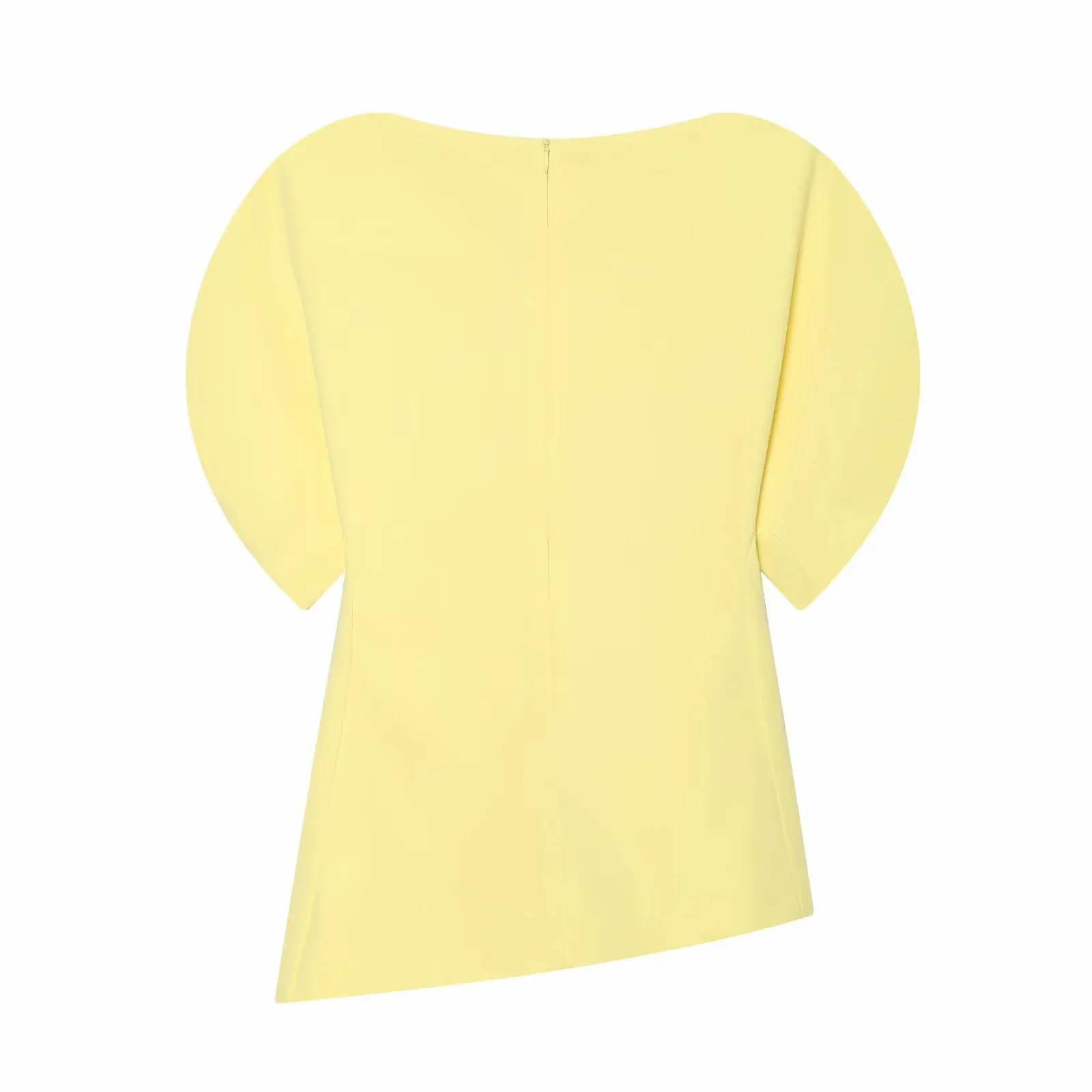 Damen Mode Asymmetrisches Design T-Shirt Einfarbig mit Puffärmeln O-Ausschnitt Retro-Top 2026 Trendiger High-Street-Stil Schicke Oberteile – Detail 7