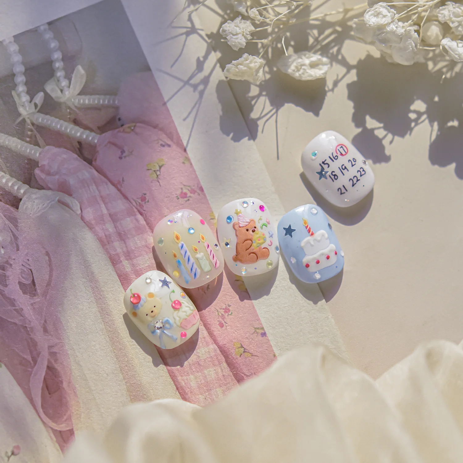 1pc Crystal Diamond Nail Stickers Ins Popular Cute Happy Birthday Nail Stickers Nail Accessories Self Adhesive Nail Art Stickers