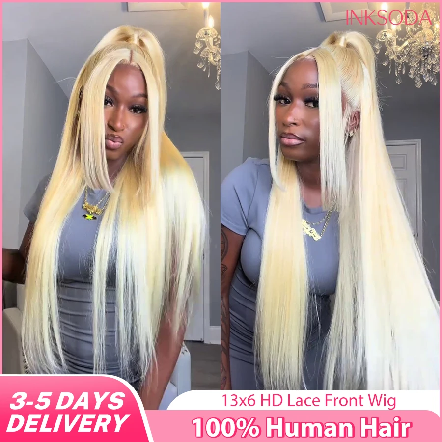 

613 Blonde 13x6 Lace Front Human Hair Wigs Brazilian Bone Straight Colored Wig 13x4 HD Transparent Lace Frontal Wig 30 40 Inch