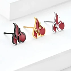 Chinese Style Torch Flame Stud Earrings Stainless Steel Earring for Men Boy Hip-Hop Punk Male Jewelry