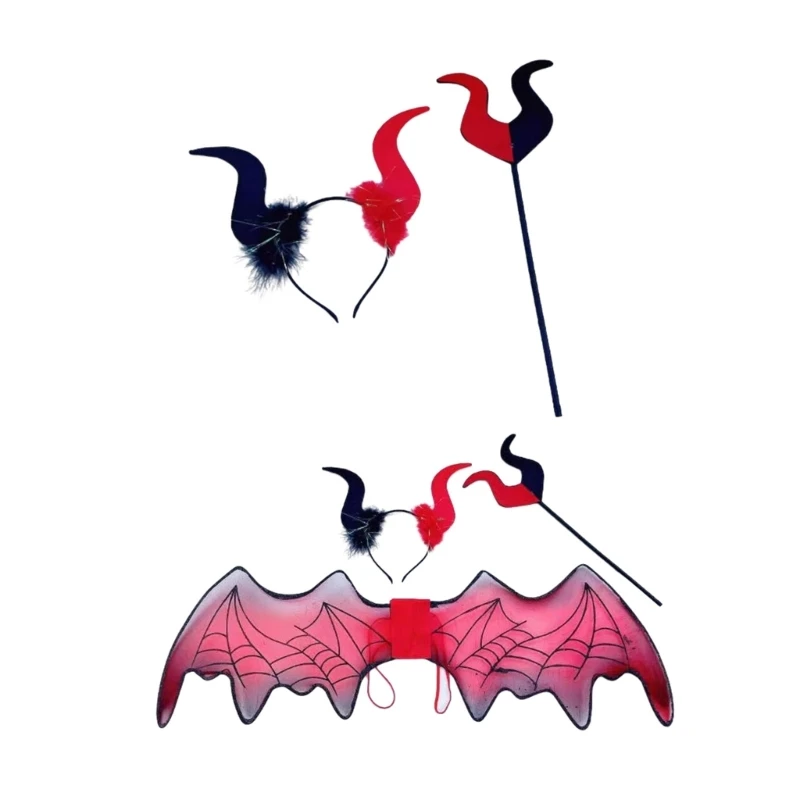 

Devil Costumes Accessories Set Devil Horns Headband Bat Wing Red Pitchforks