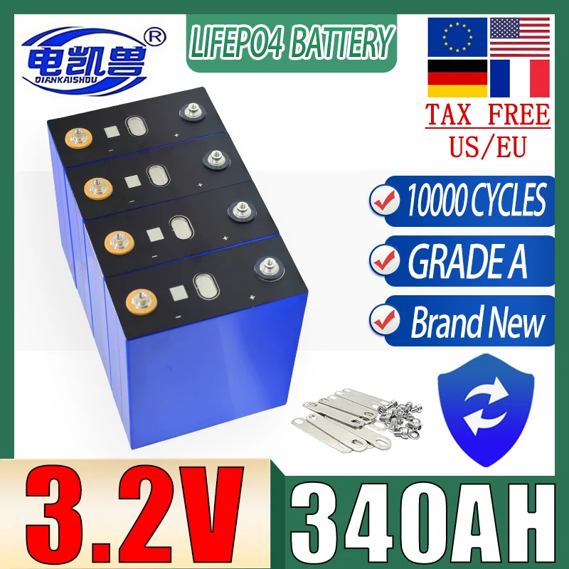 

3.2V 340AH Lifepo4 Rechargeable Grade A Battery RV EV Boat Golf solar energy camping duty-free