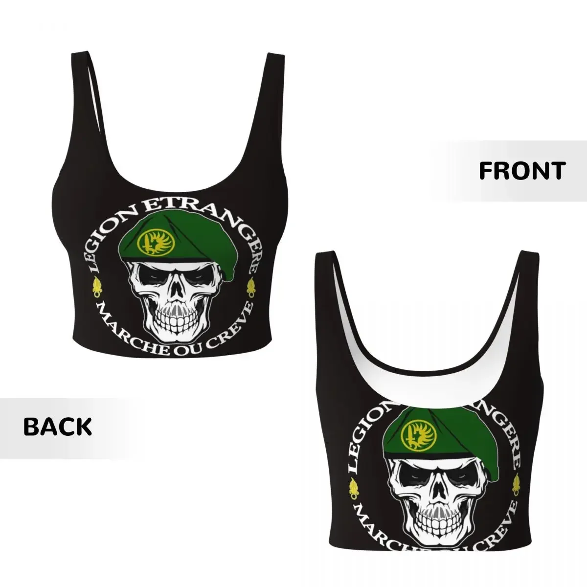 Custom Legion Etrangere Foreign France Military Women Sports Vest Bra Gym Workout High Impact Yoga Crop Tank Tops
