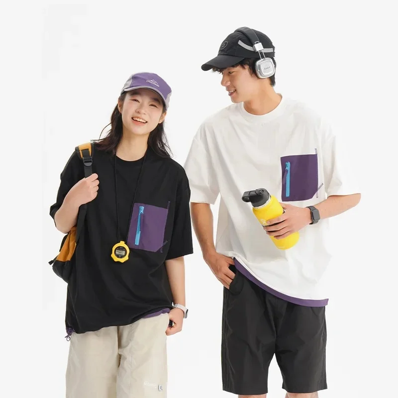 Men's Summer Streetwear Fashion Splice Pocket Loose Casual Outdoor Track Quick Dry T-shirt Women Techwear T Shirt Cityboy Tshirt