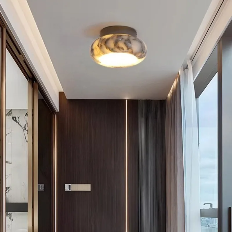 High-end Natural Marble LED Ceiling Light, Minimalist Small Fixture, Bedroom Entrance Corridor Indoor Lighting
