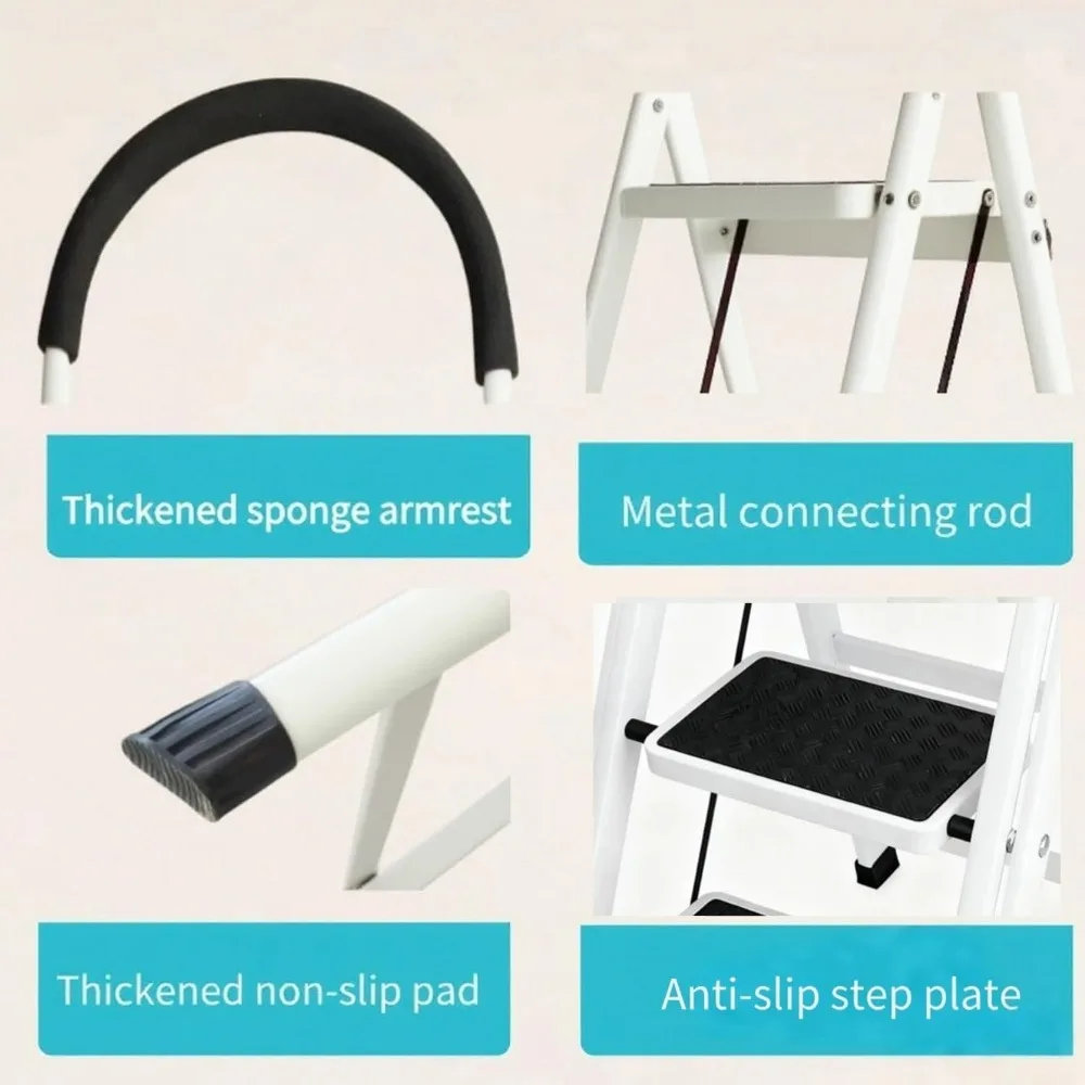 Taburete plegable de aluminio ligero con patadas antideslizantes anchas y mango acolchado para cocina, baño y uso doméstico