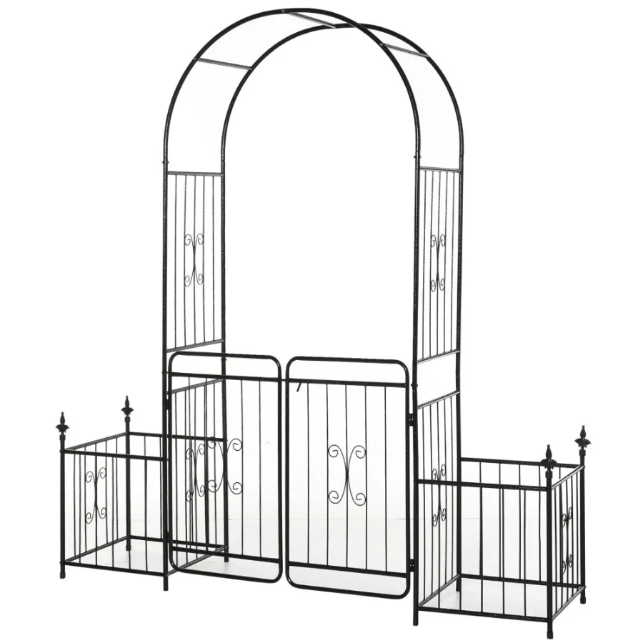 

Romantic Archway: 86 Metal Garden Arch with Planters for Climbing Vines Black