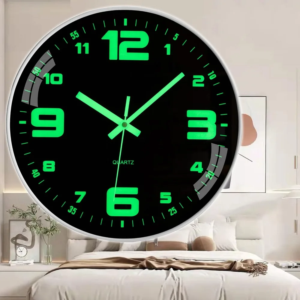 Orologio da parete da 12 pollici che si illumina al buio, nero, silenzioso, senza ticchettio, moderno, con luce notturna, ideale per decorare soggiorni, camere da letto, cucine e uffici.