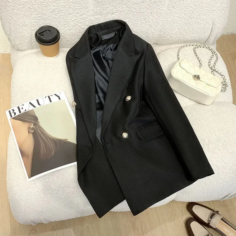 Sense Small Suit Jacket Female Vintage Double-Breasted Loose Blazer Outerweat Woman Versatile Casual Loose Lapel Blazers