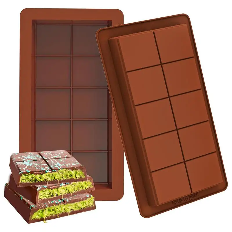 Chocolate Bar Molds Rectangle Silicone Candy Bars Break Apart Wax Melt Mould Easy Release 10 Grids Mold Kitchen Bakery Tools