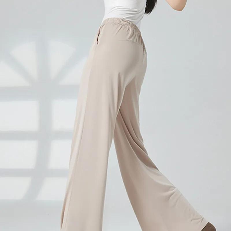 New Classic Dance Pant Wide Leg Straight With Pocket  Soft Modal Body Shape Training  Yoga Trousers Dancer Basic Wear High Waist